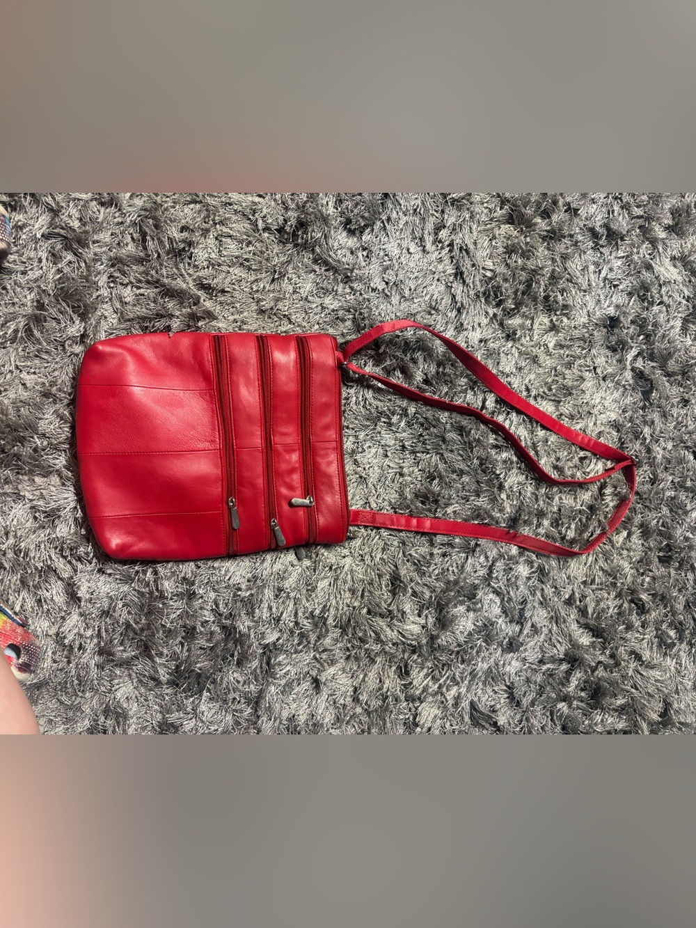 Red Women’s Crossbody Bag with Multiple Zippers
